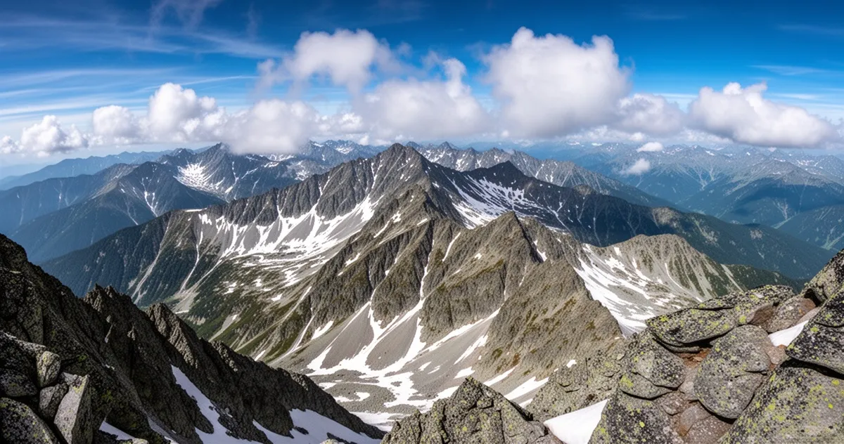 Panorama Tatr Wysokich z widocznymi skalistymi graniami