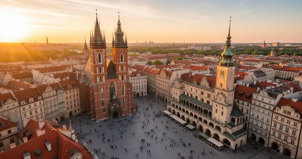 Panorama Rynku Głównego w Krakowie z lotu ptaka