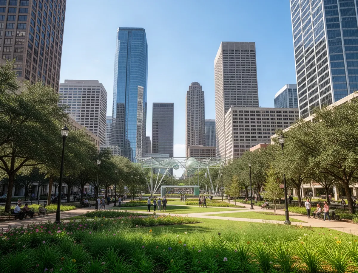 Park Discovery Green na tle wieżowców