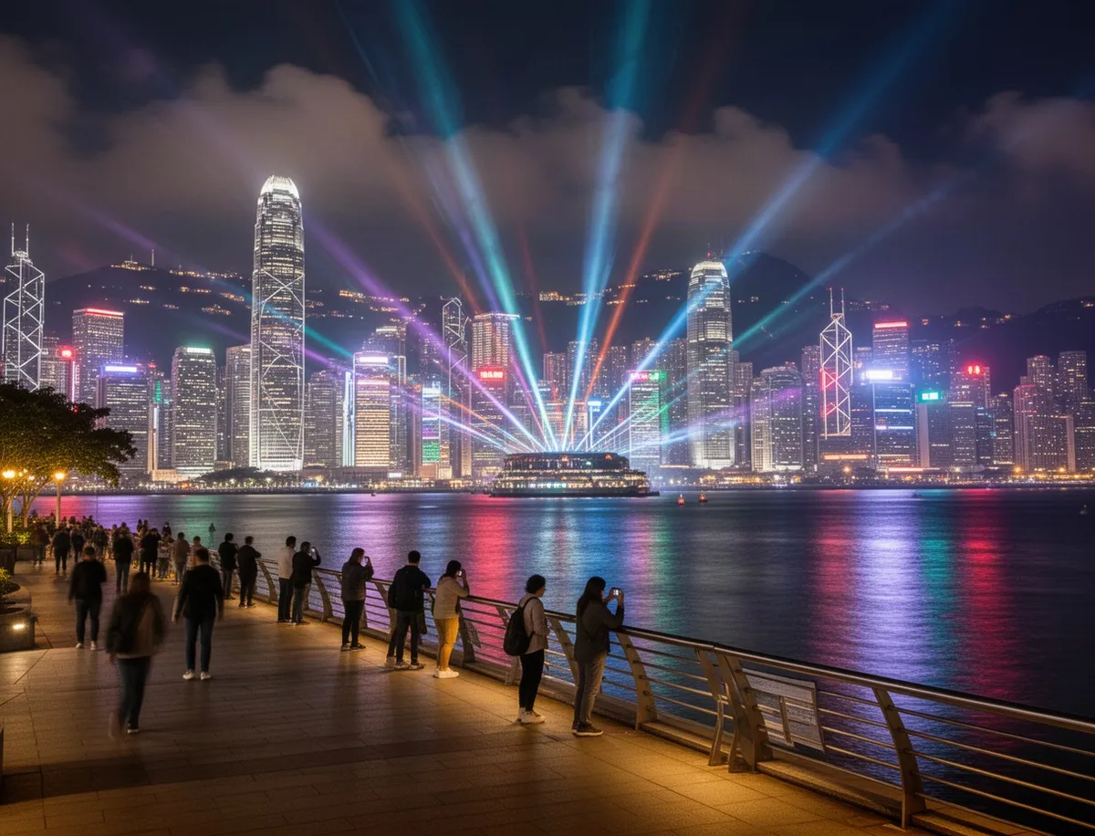 Promenada Tsim Sha Tsui nocą