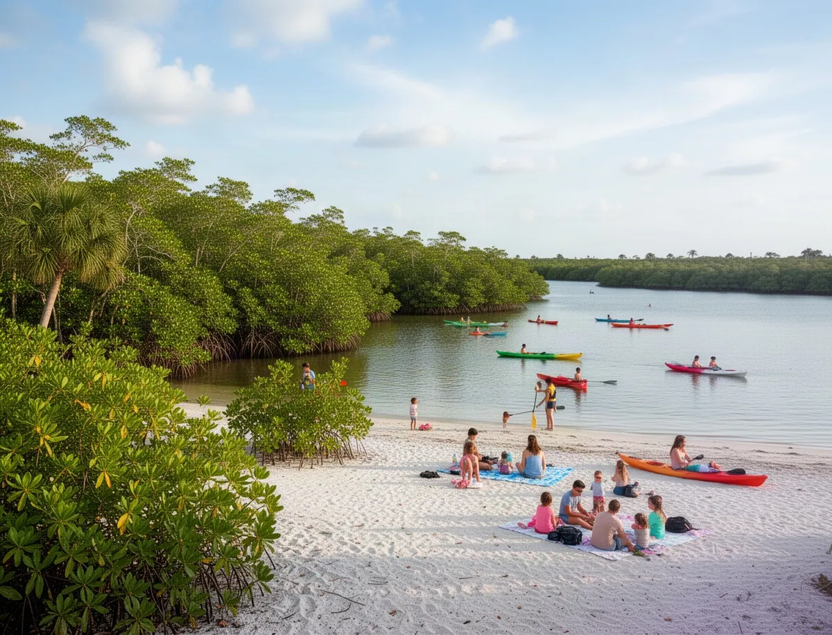 Fort De Soto Park z naturalnym krajobrazem i rodzinami na plaży