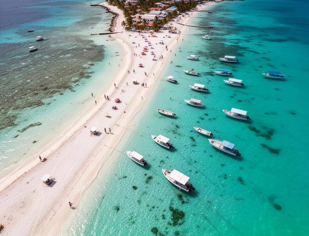 Plaża na Isla Mujeres z turkusową wodą