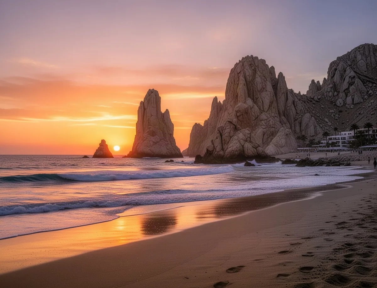 Zachód słońca nad plażą w Cabo San Lucas