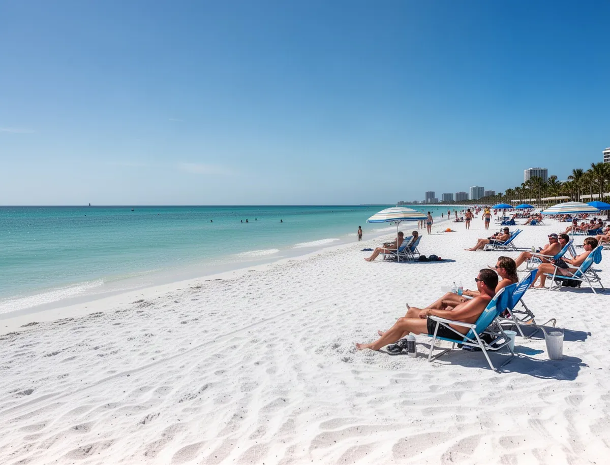 Plaża Clearwater Beach z białym piaskiem i turkusową wodą