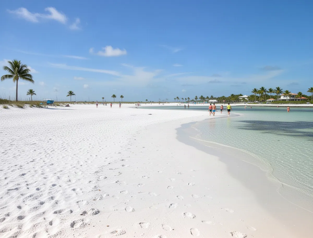 Siesta Key Beach z drobnym białym piaskiem i spokojną atmosferą