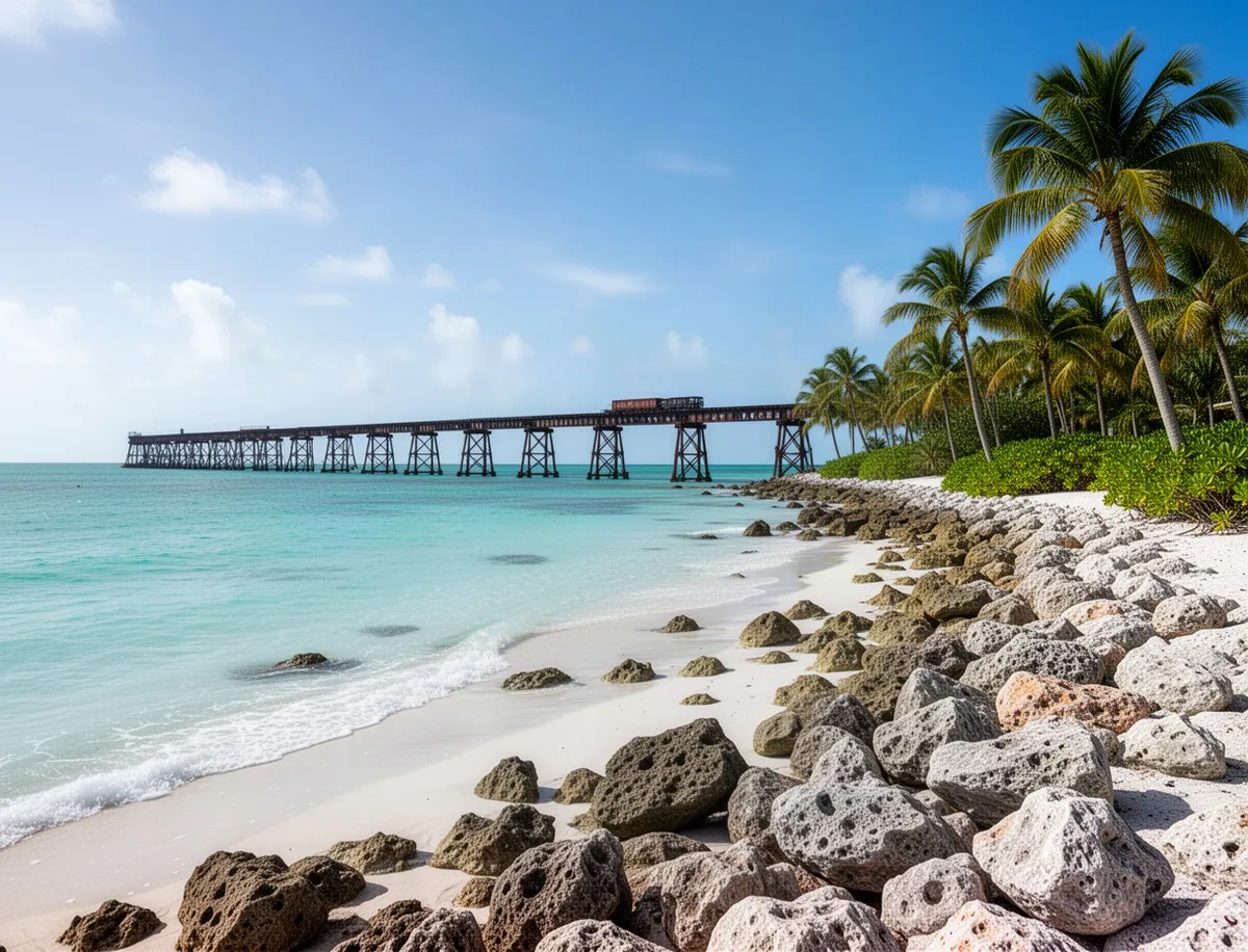 Bahia Honda State Park na Florida Keys z mostem kolejowym w tle
