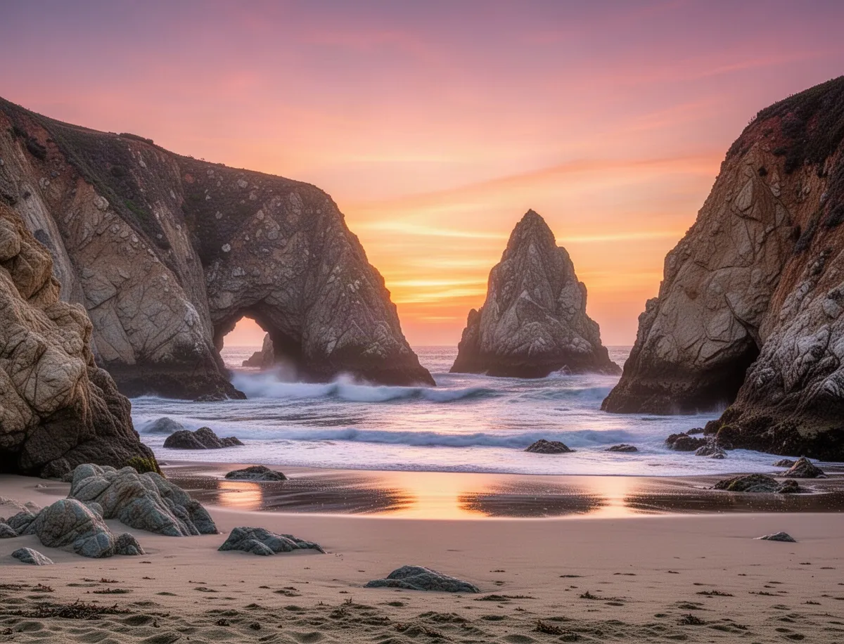 El Matador Beach z formacjami skalnymi
