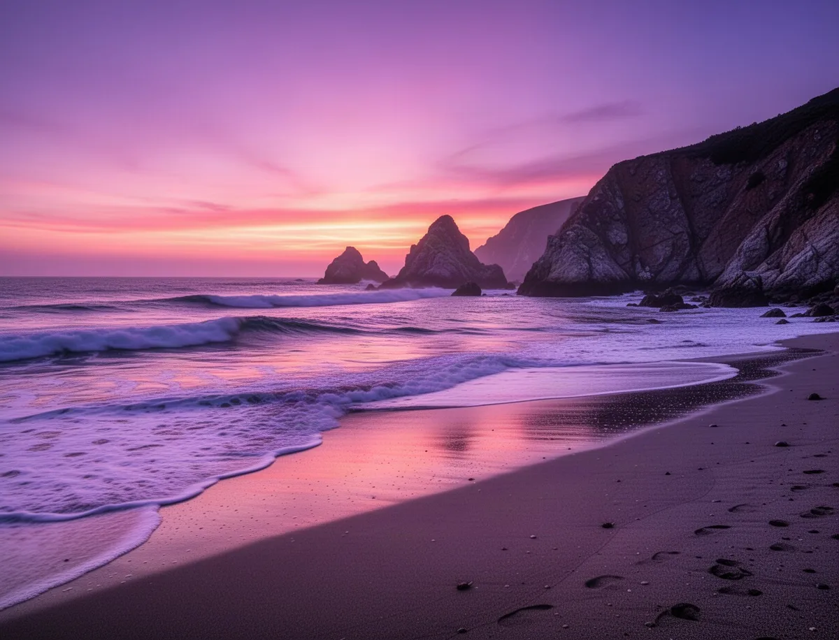 Pfeiffer Beach o zachodzie słońca