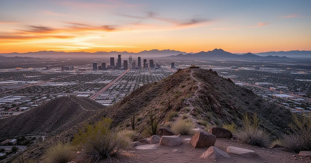 Widok z Camelback Mountain na Phoenix o zachodzie słońca