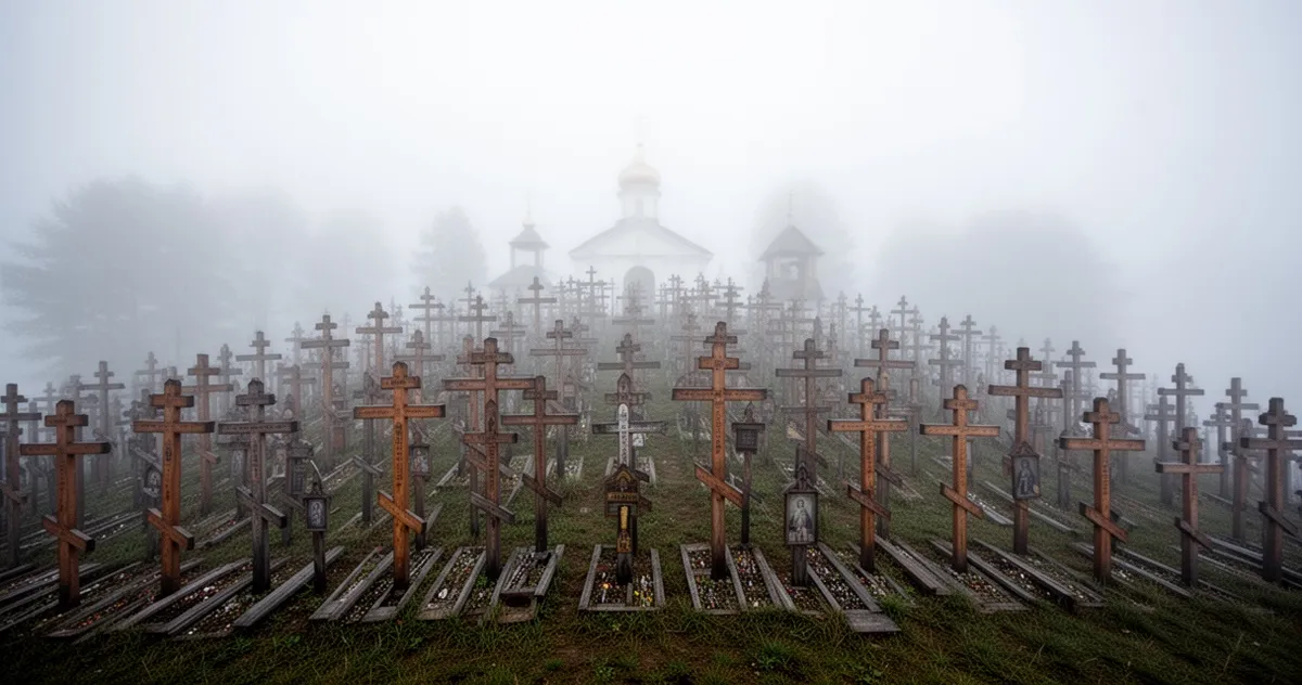 Widok na tysiące krzyży na Świętej Górze Grabarce