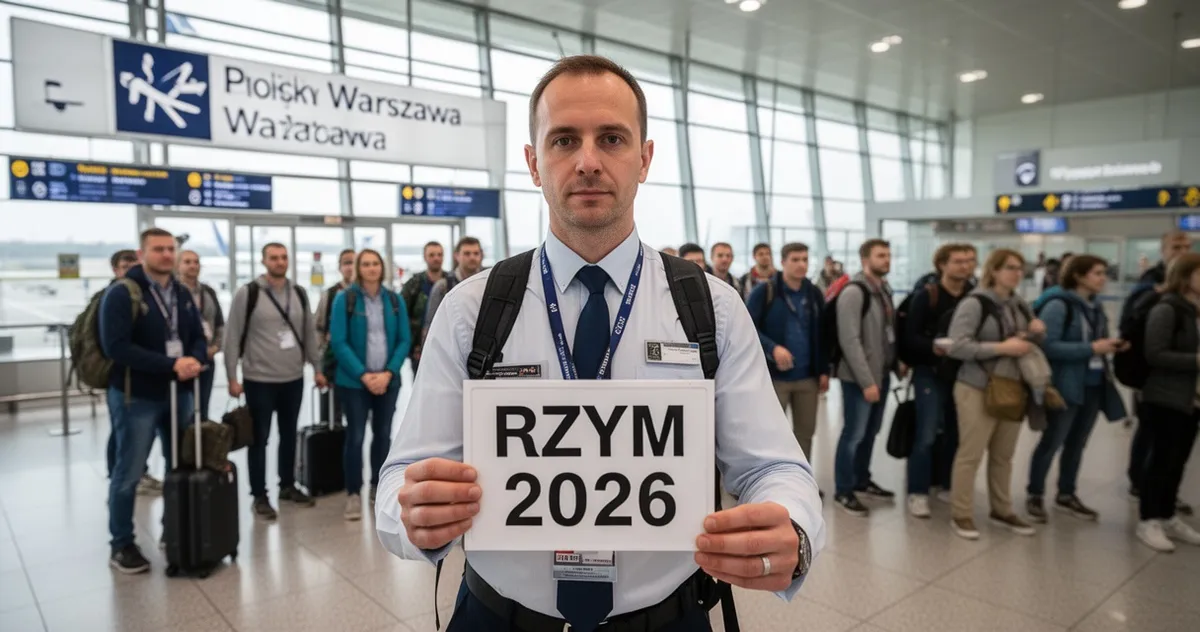 Pilot wycieczki z tabliczką na lotnisku