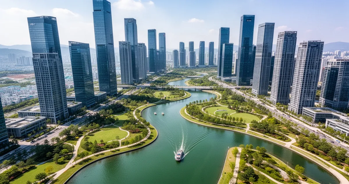 Widok z lotu ptaka na Songdo Central Park w Incheon