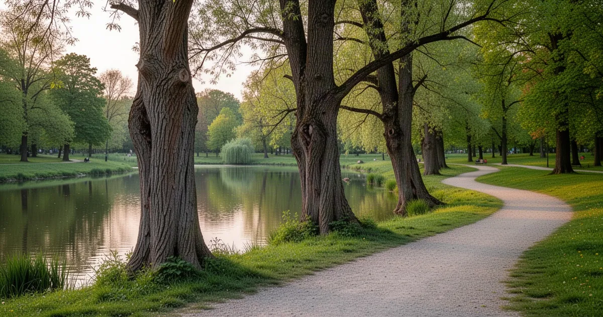 Park w Świerklańcu z alejkami i stawem