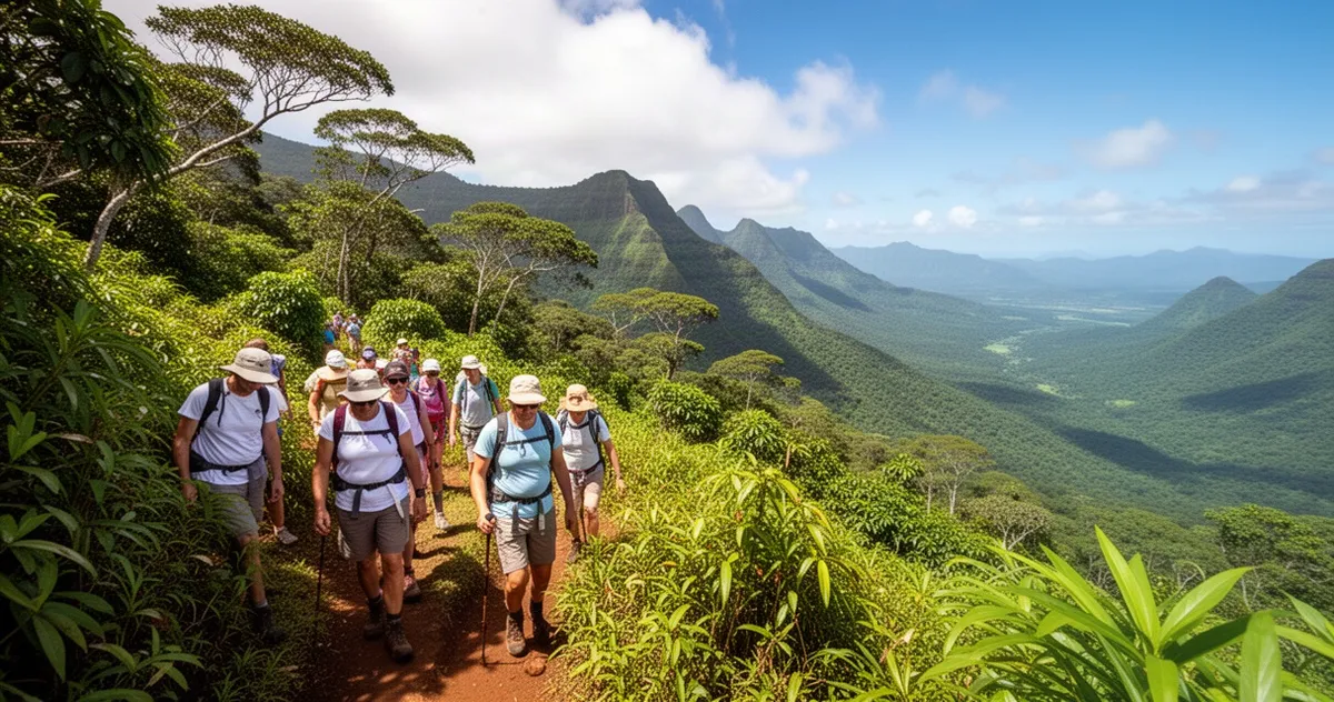 Turyści na szlaku w Parku Narodowym Black River Gorges na Mauritiusie