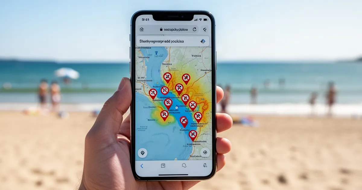 Smartfon z otwartą mapą GIS pokazującą status kąpieliska