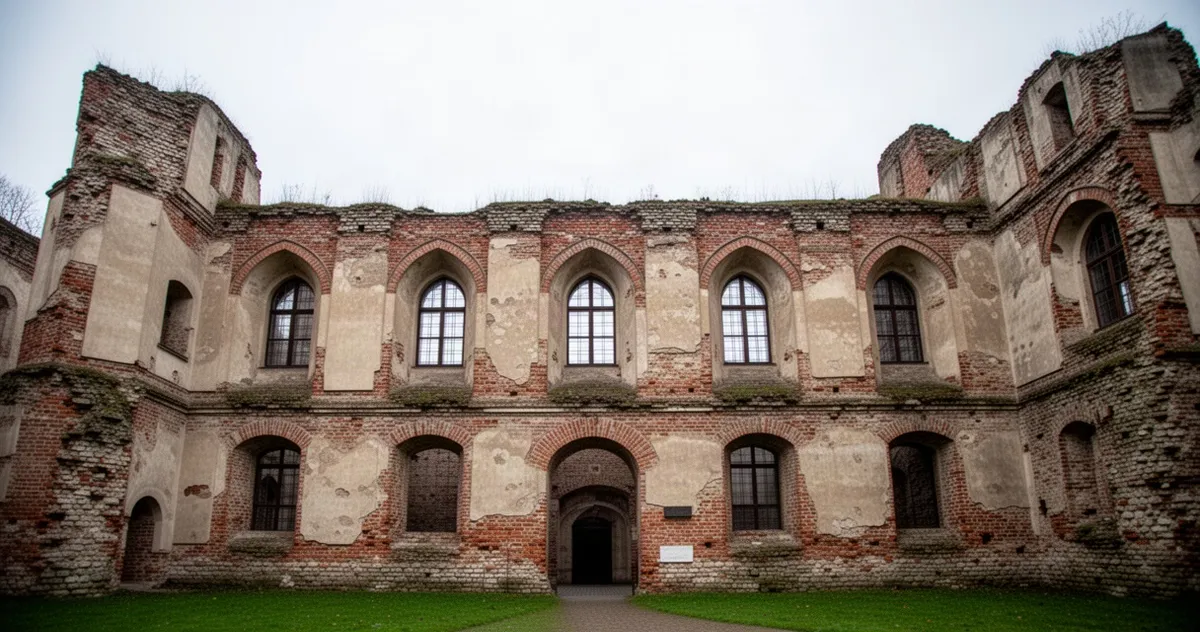 Widok frontowy ruin renesansowego zamku w Ząbkowicach Śląskich