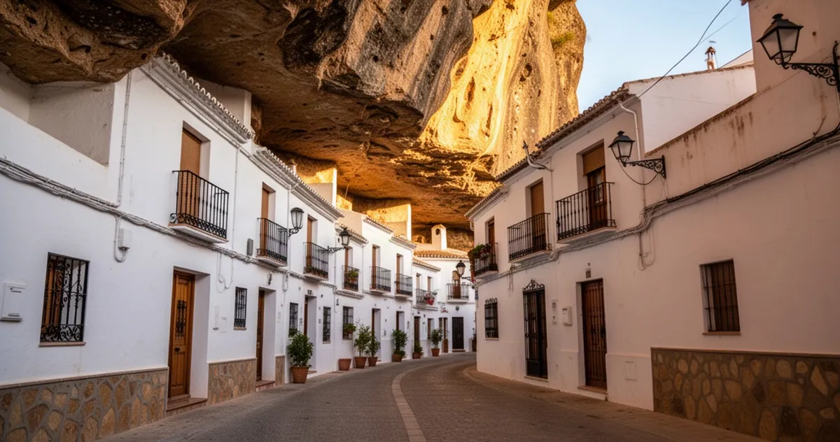 Ulica w Setenil de las Bodegas z domami wbudowanymi pod skalny nawis