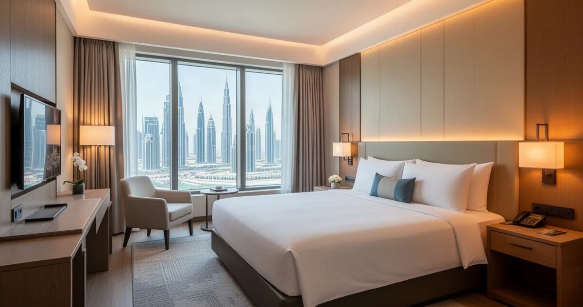 Pokój hotelowy w Dubaju z widokiem na miasto