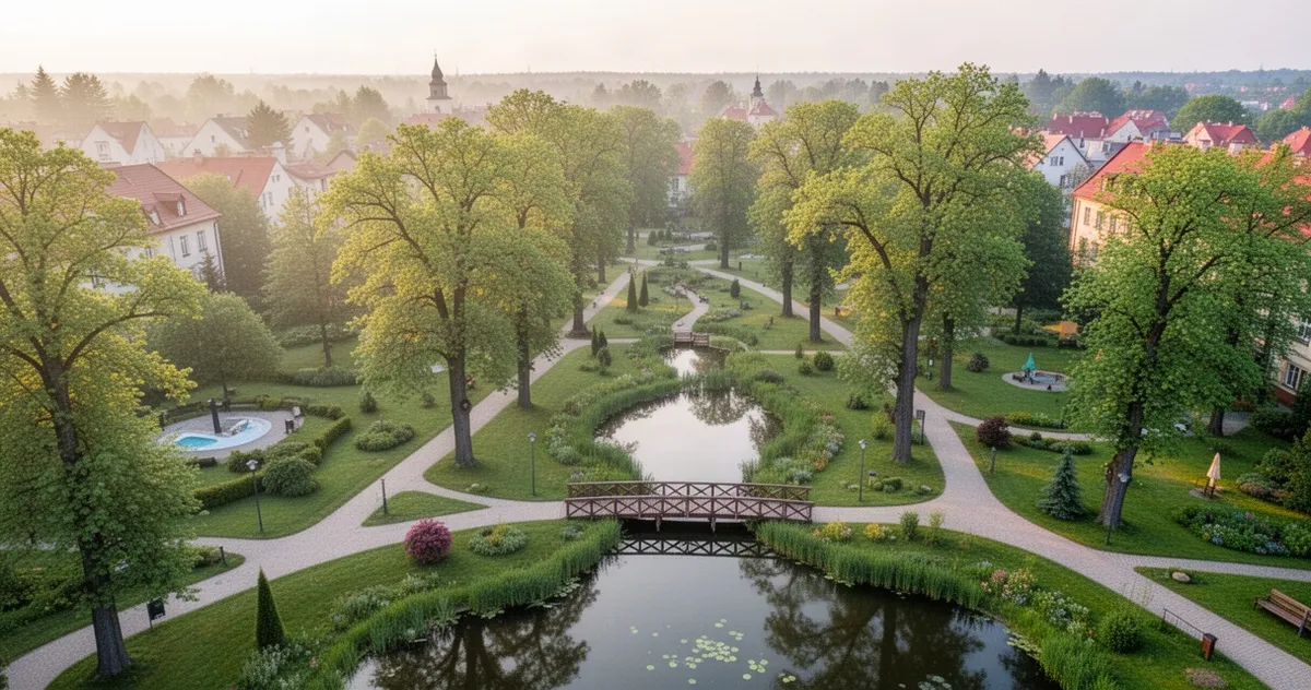 Park Zdrojowy w Nałęczowie z lotu ptaka