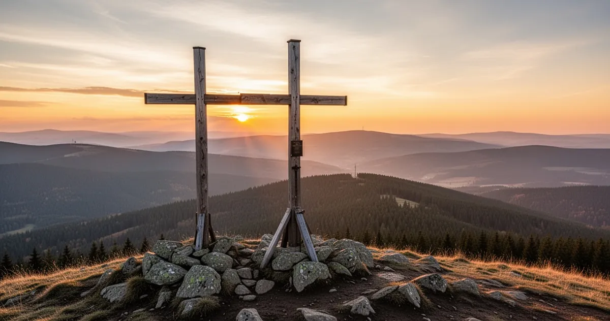 Panorama z Łysej Góry o zachodzie słońca