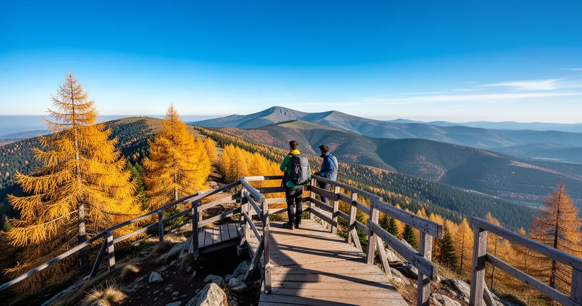 Panorama z punktu widokowego na Sokoliku w Rudawach Janowickich