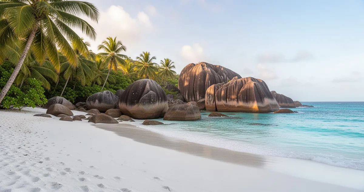 Plaża Anse Source d’Argent na wyspie La Digue z granitowymi głazami