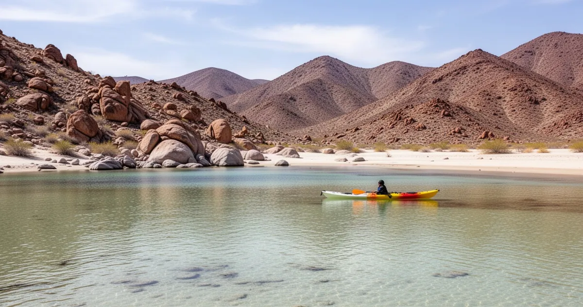 Zatoka Playa Balandra w Baja California Sur z kajakiem na wodzie
