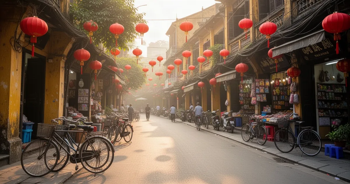 Stare Miasto w Hanoi z wąską uliczką i rowerami