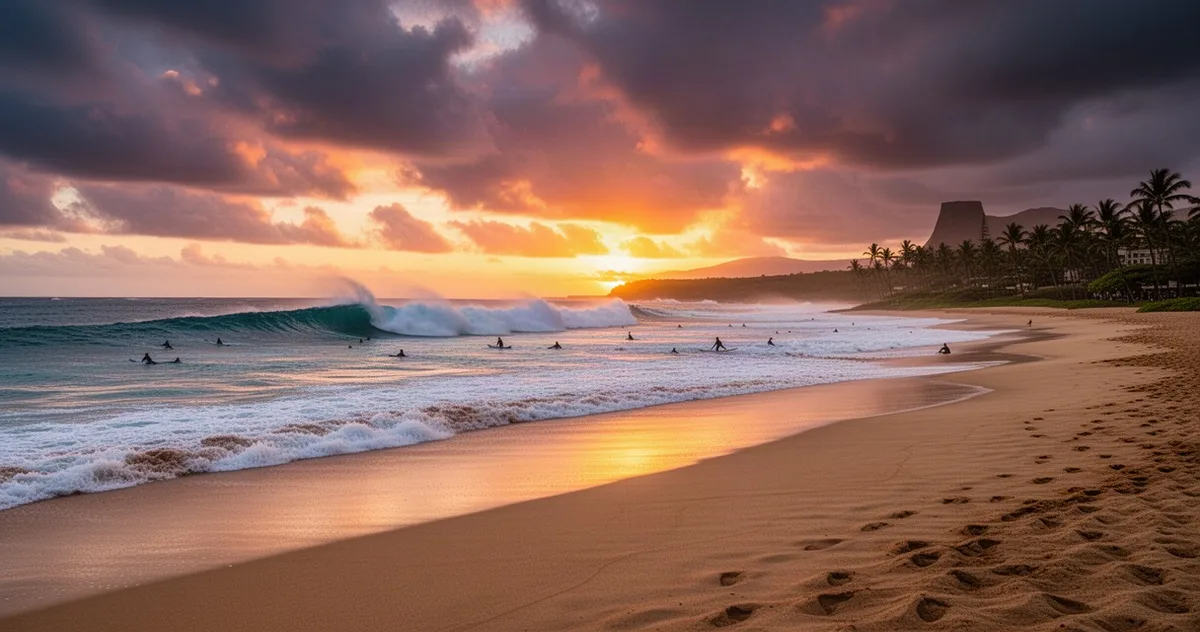 Sunset Beach na North Shore z dużymi falami