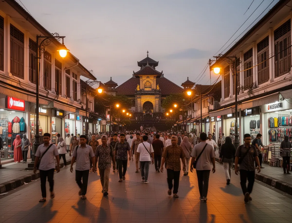 Wieczorna ulica Malioboro w Yogyakarcie