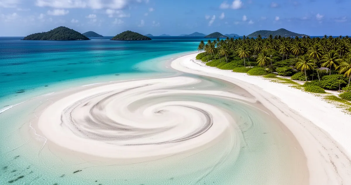 Biała plaża z turkusową wodą na wyspach Whitsunday