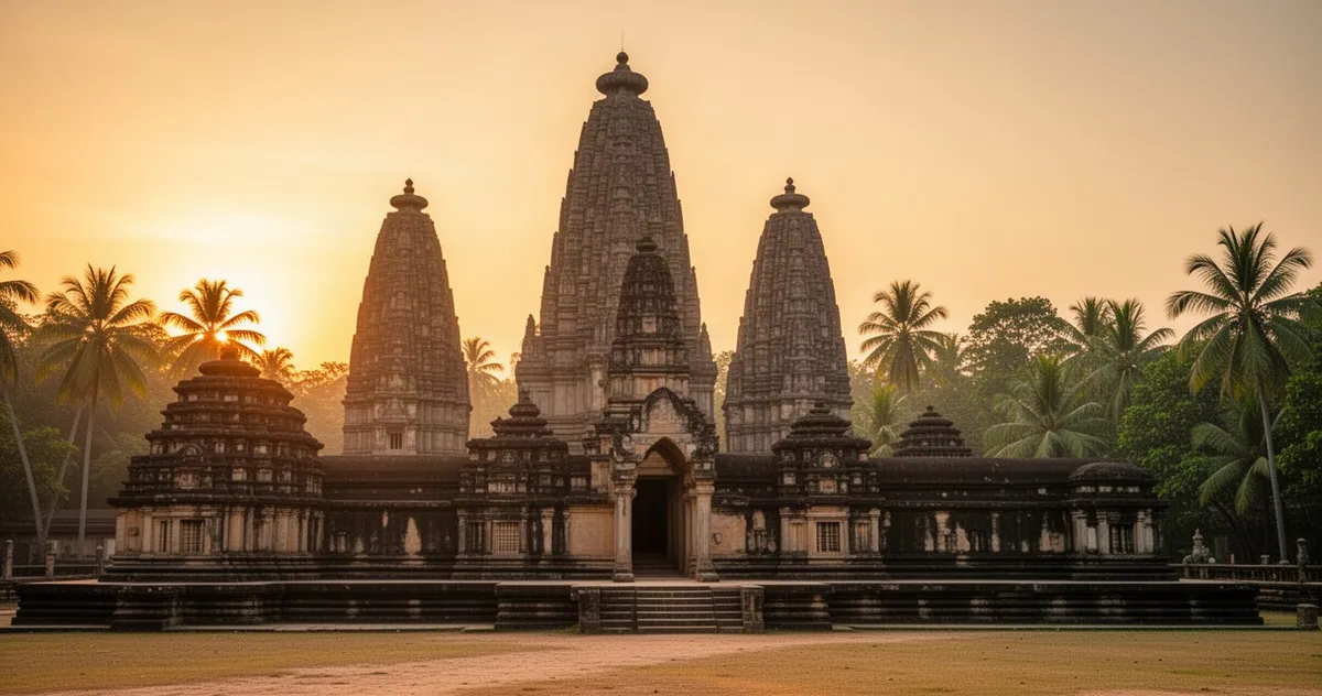 Kompleks świątynny Prambanan o zachodzie słońca
