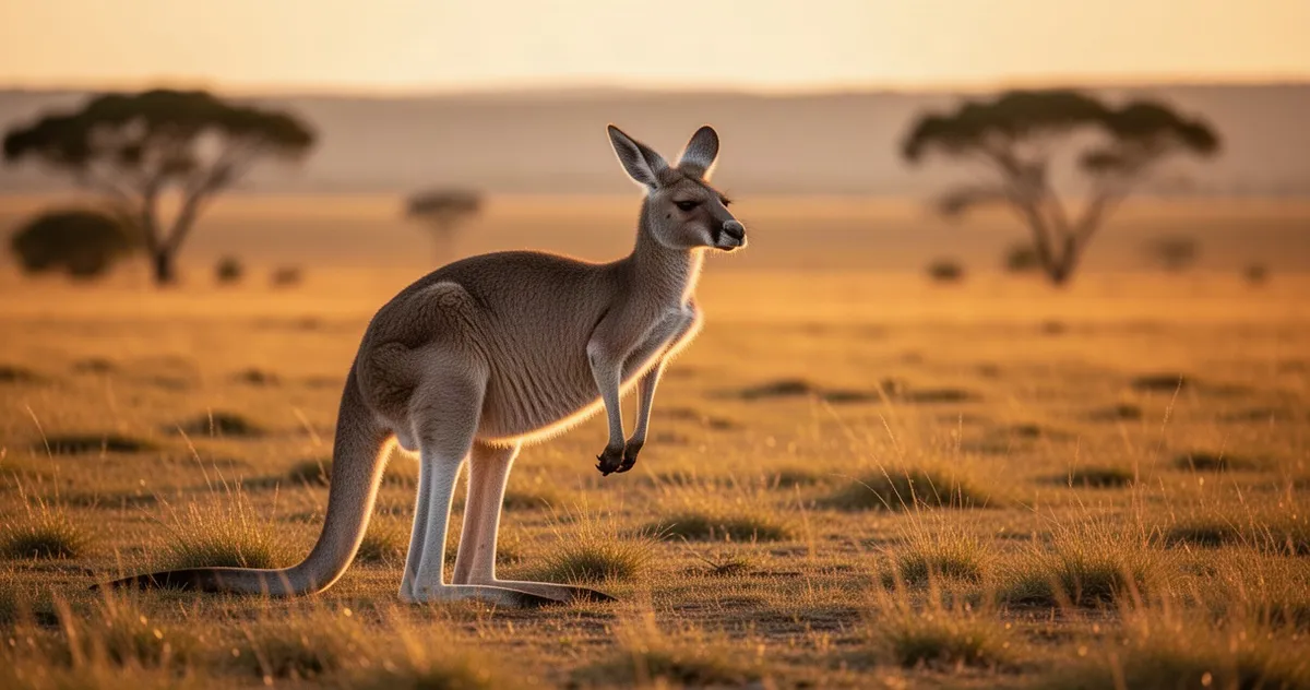 Kangur na tle australijskiego krajobrazu