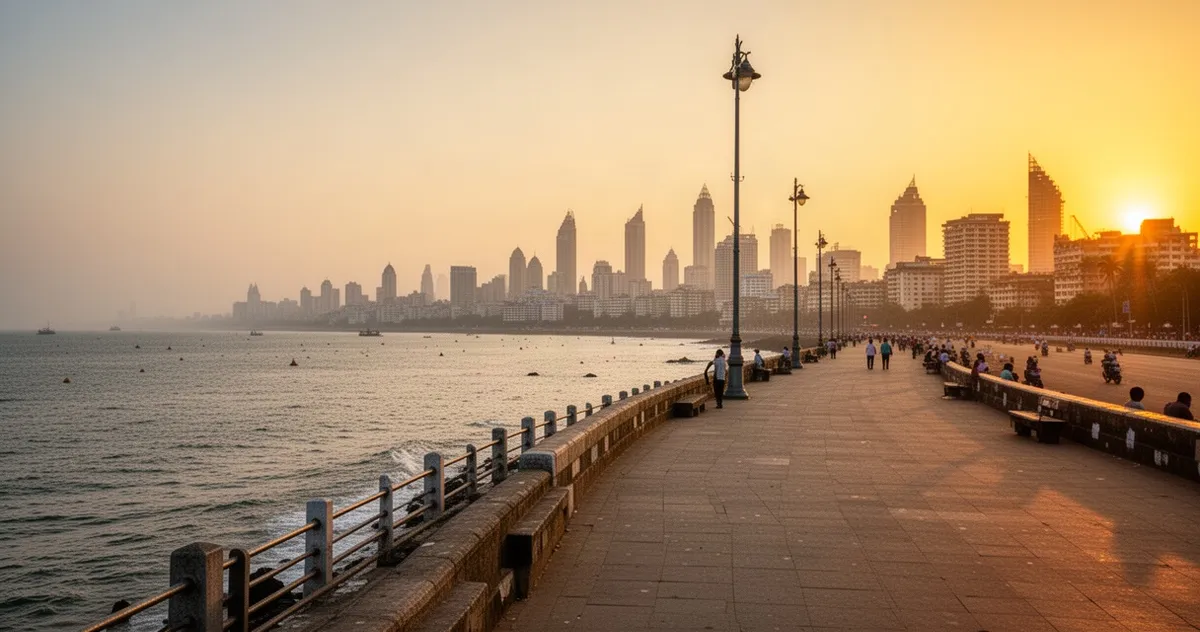 Marine Drive w Mumbaju o zachodzie słońca