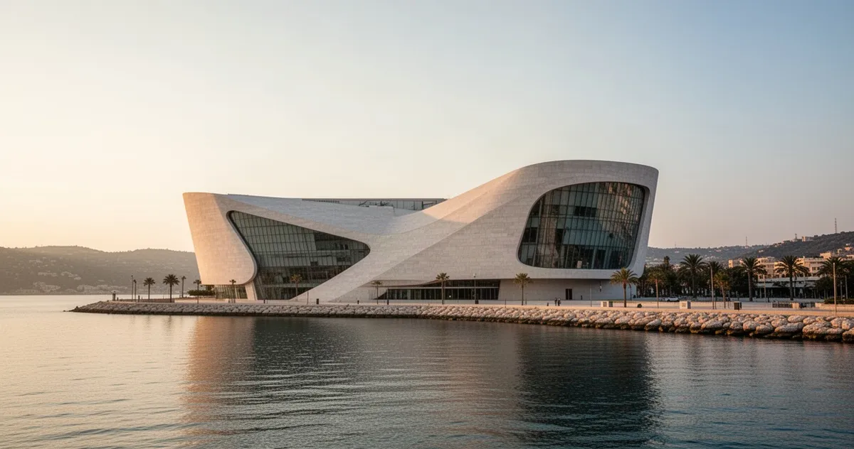 Nowoczesny budynek muzeum przy zatoce w Doha